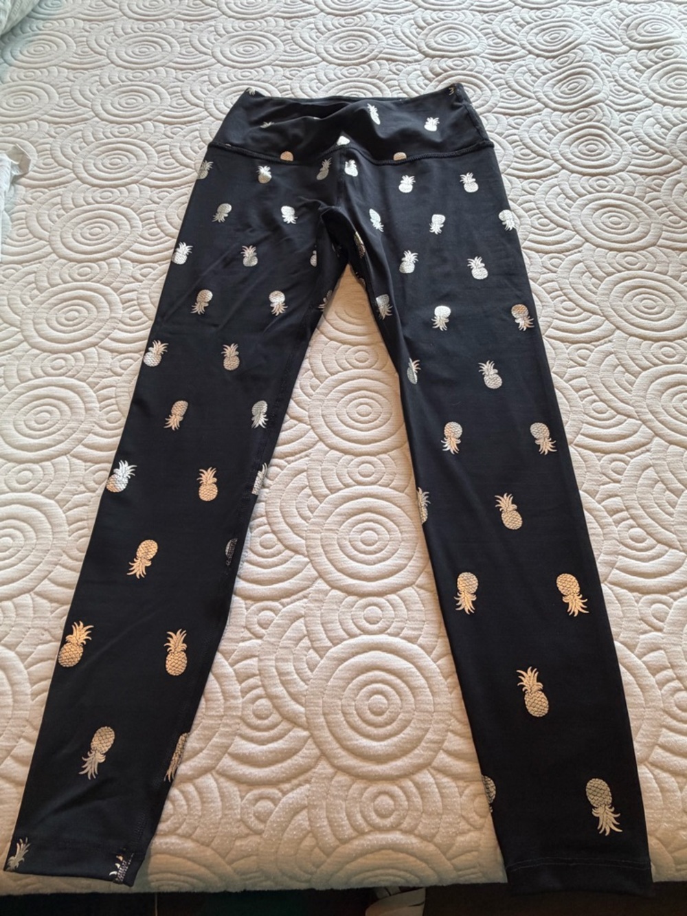 Beyond Yoga Black Leggings with Metallic Gold Pineapple Print - Kids